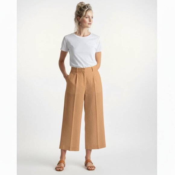 Isaac Mizrahi Crop Wide Leg Linen Capri Pants - Picture 1 of 9